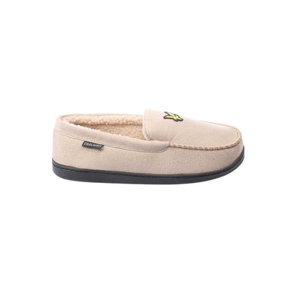 Grey - Back - Lyle & Scott Mens Aspen Faux Suede Moccasin Slippers