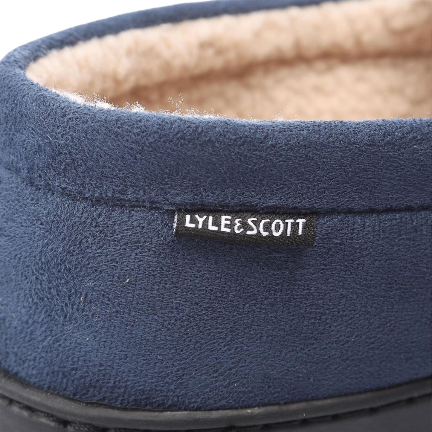 Navy - Pack Shot - Lyle & Scott Mens Aspen Faux Suede Moccasin Slippers