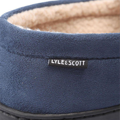 Navy - Pack Shot - Lyle & Scott Mens Aspen Faux Suede Moccasin Slippers