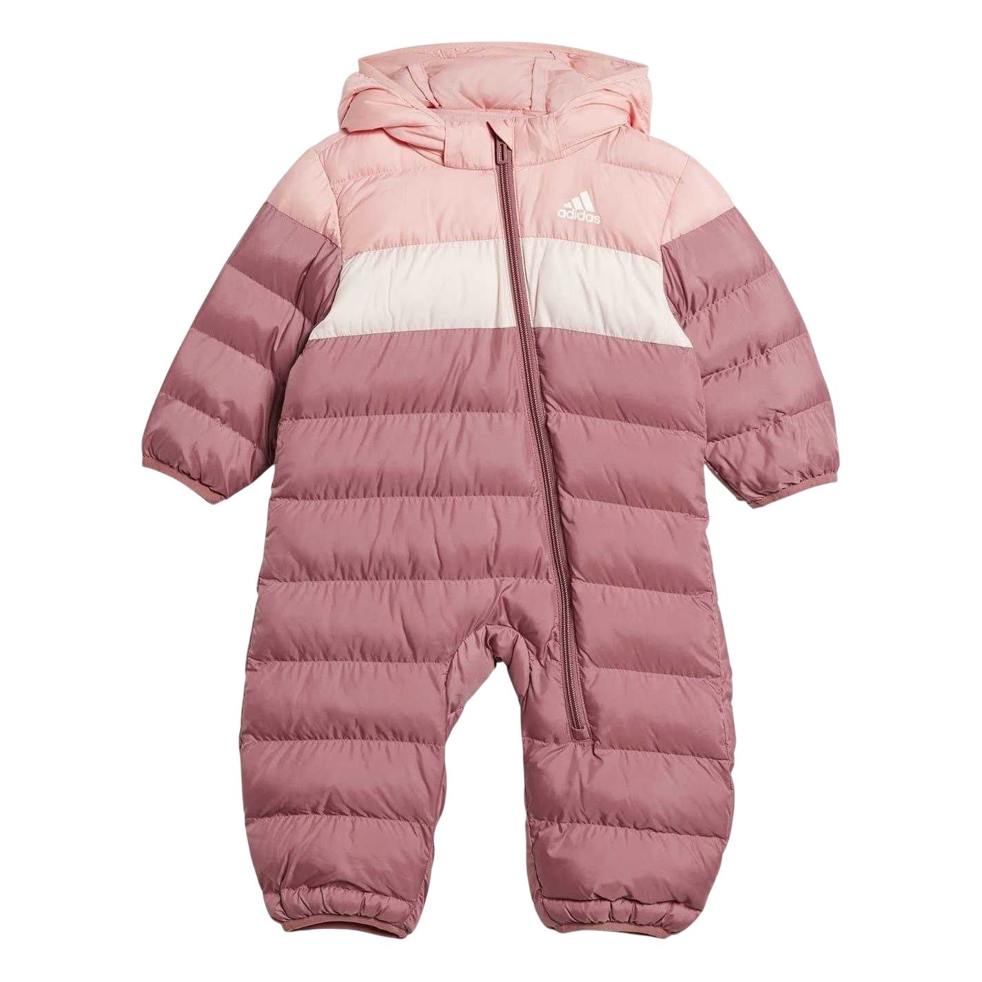 Pink-Crimson - Front - Adidas Childrens-Kids Horizontal Stripe Regular Snowsuit