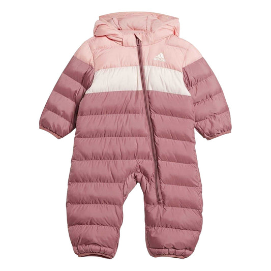 Pink-Crimson - Front - Adidas Childrens-Kids Horizontal Stripe Regular Snowsuit