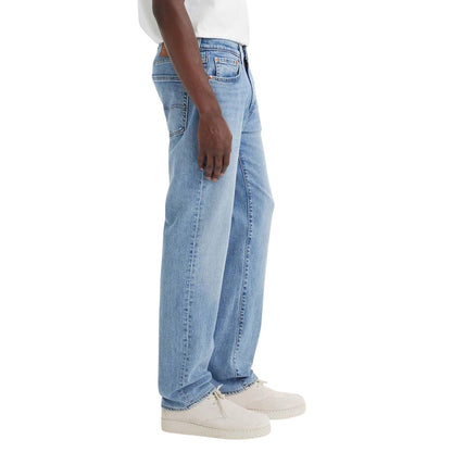 Blue - Side - Levis Mens 514 Left Alone Leather Patch Straight Leg Jeans