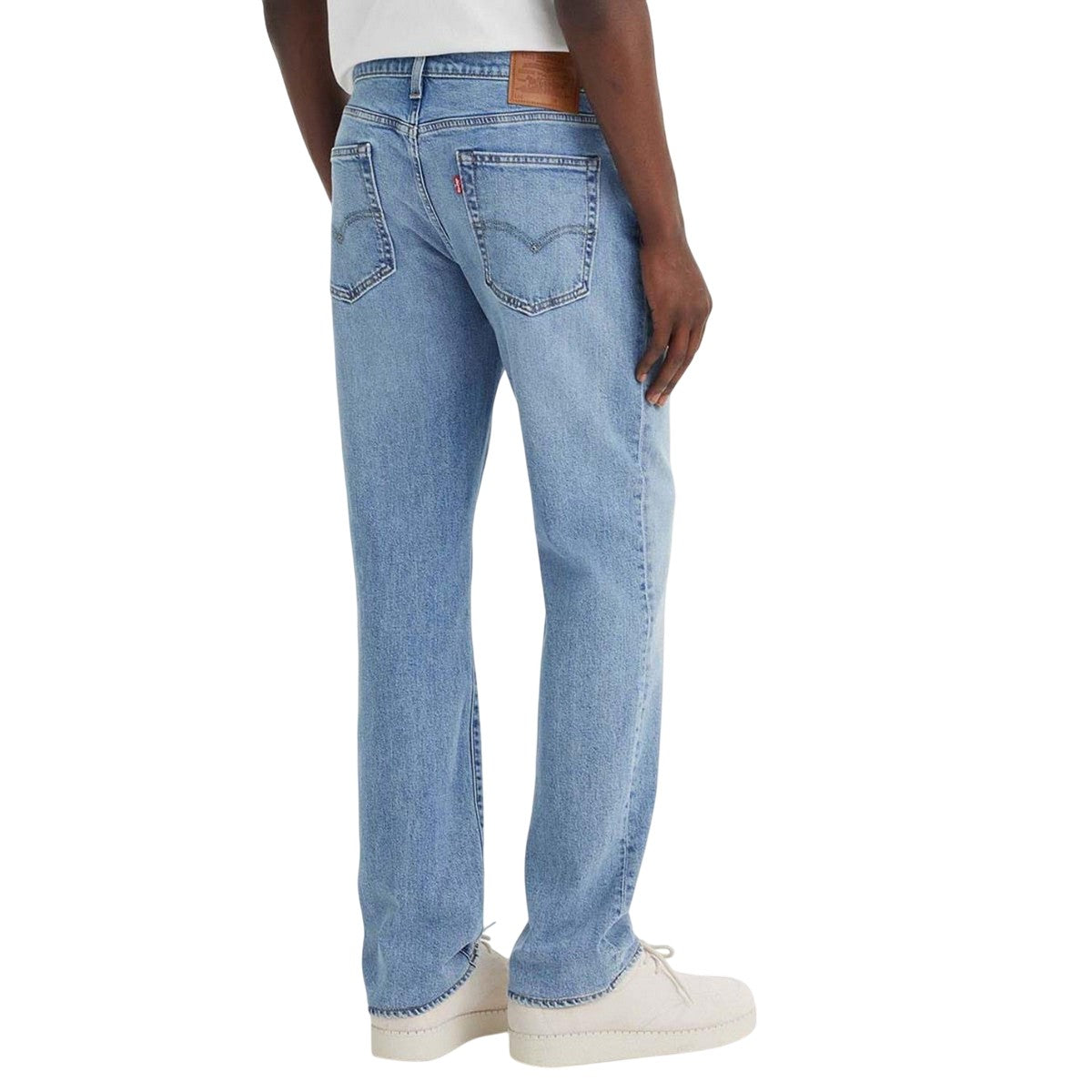 Blue - Back - Levis Mens 514 Left Alone Leather Patch Straight Leg Jeans
