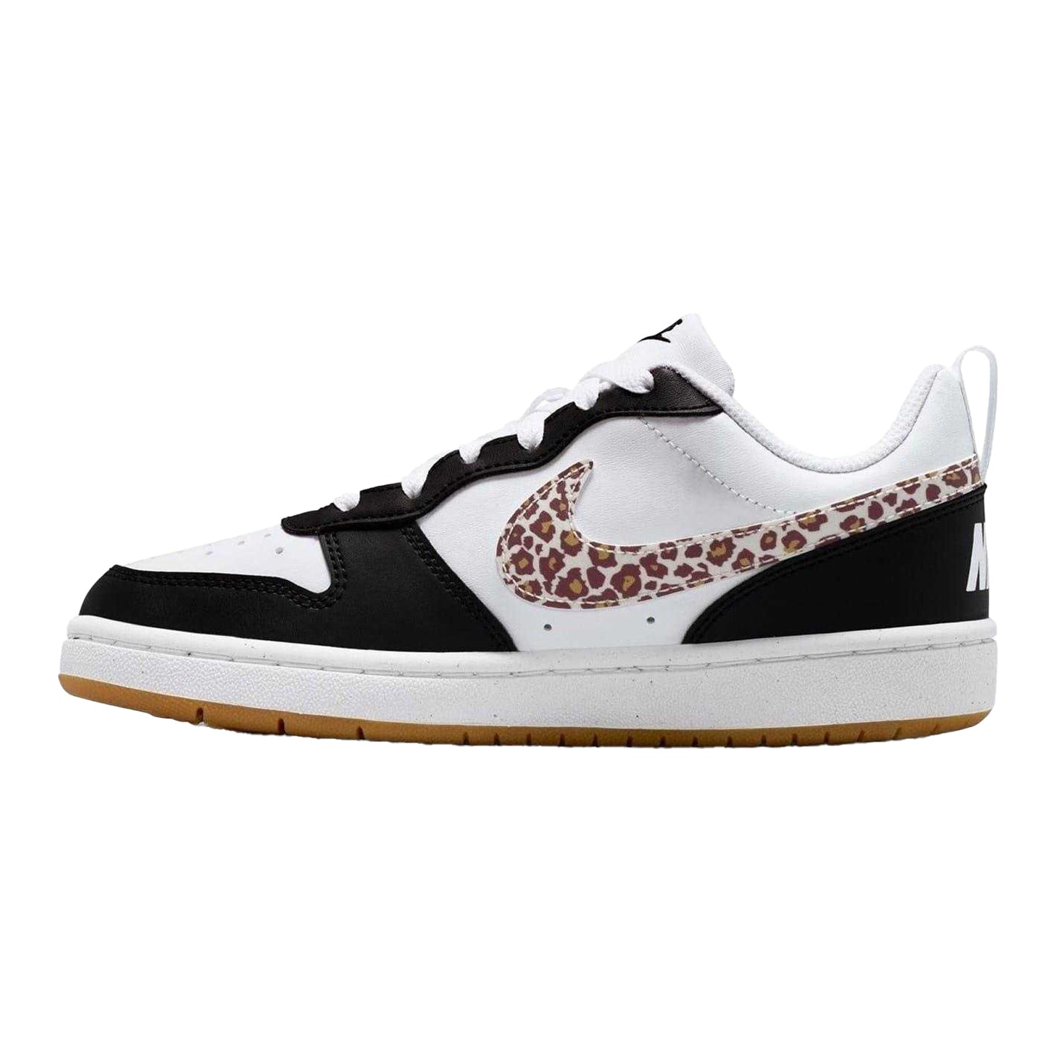 Black-Leopard - Side - Nike Childrens-Kids Court Borough 2 Leopard Print Shoes