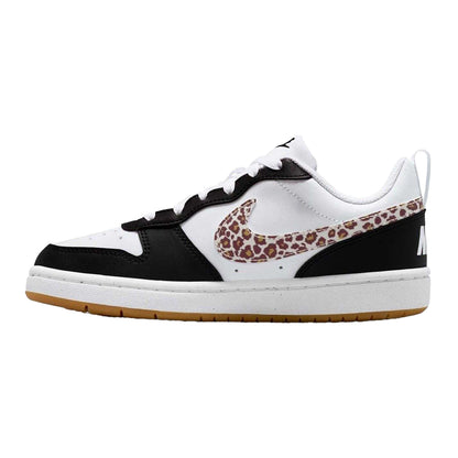 Black-Leopard - Side - Nike Childrens-Kids Court Borough 2 Leopard Print Shoes