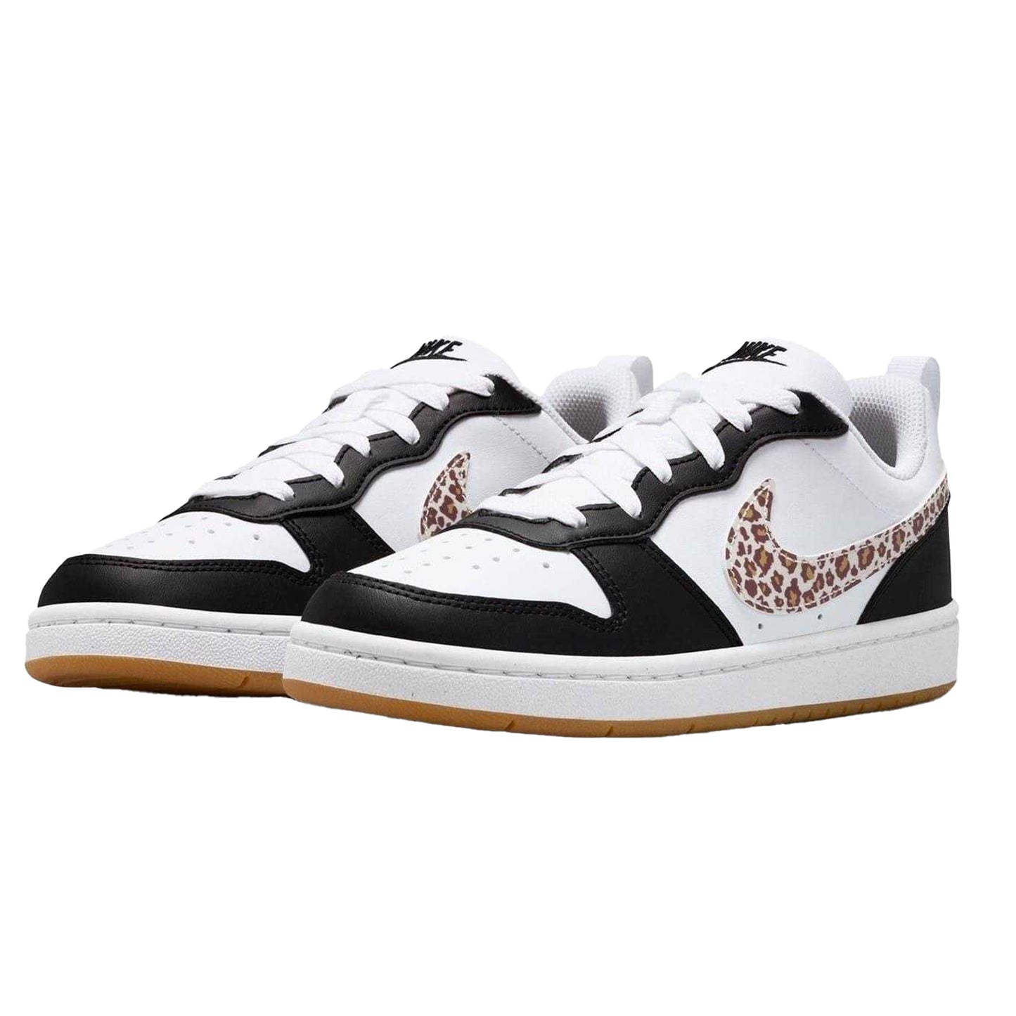 Black-Leopard - Pack Shot - Nike Childrens-Kids Court Borough 2 Leopard Print Shoes