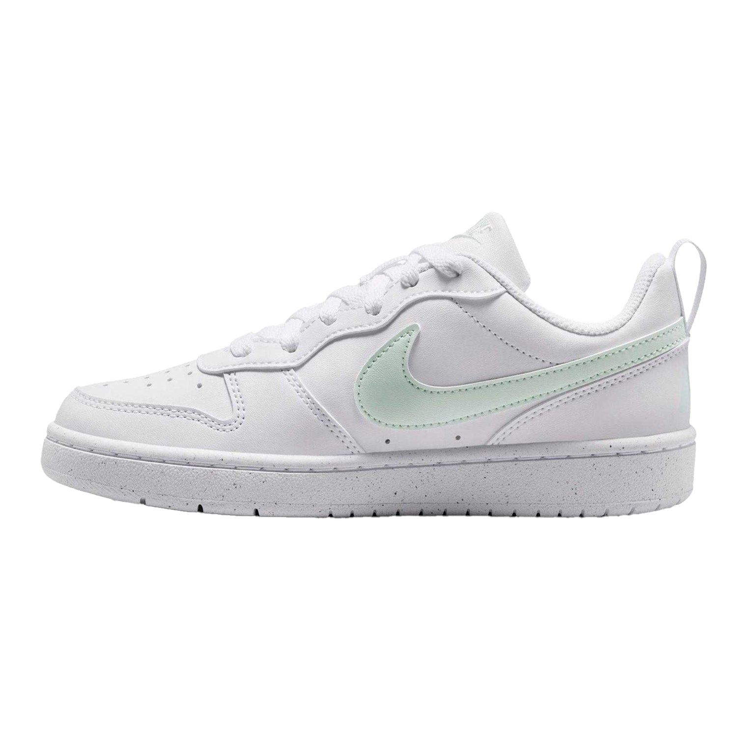 White-Green - Side - Nike Childrens-Kids Court Borough 2 Leopard Print Shoes