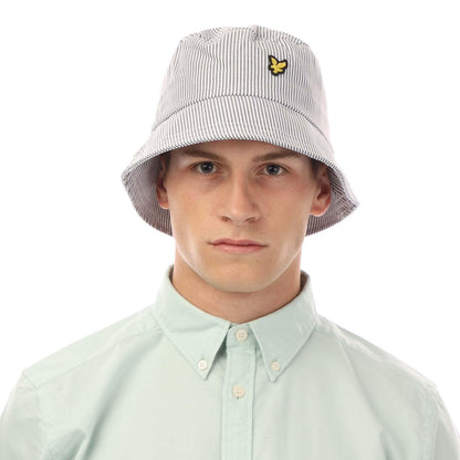 Grey-White - Side - Lyle & Scott Unisex Adult Stripe Bucket Hat