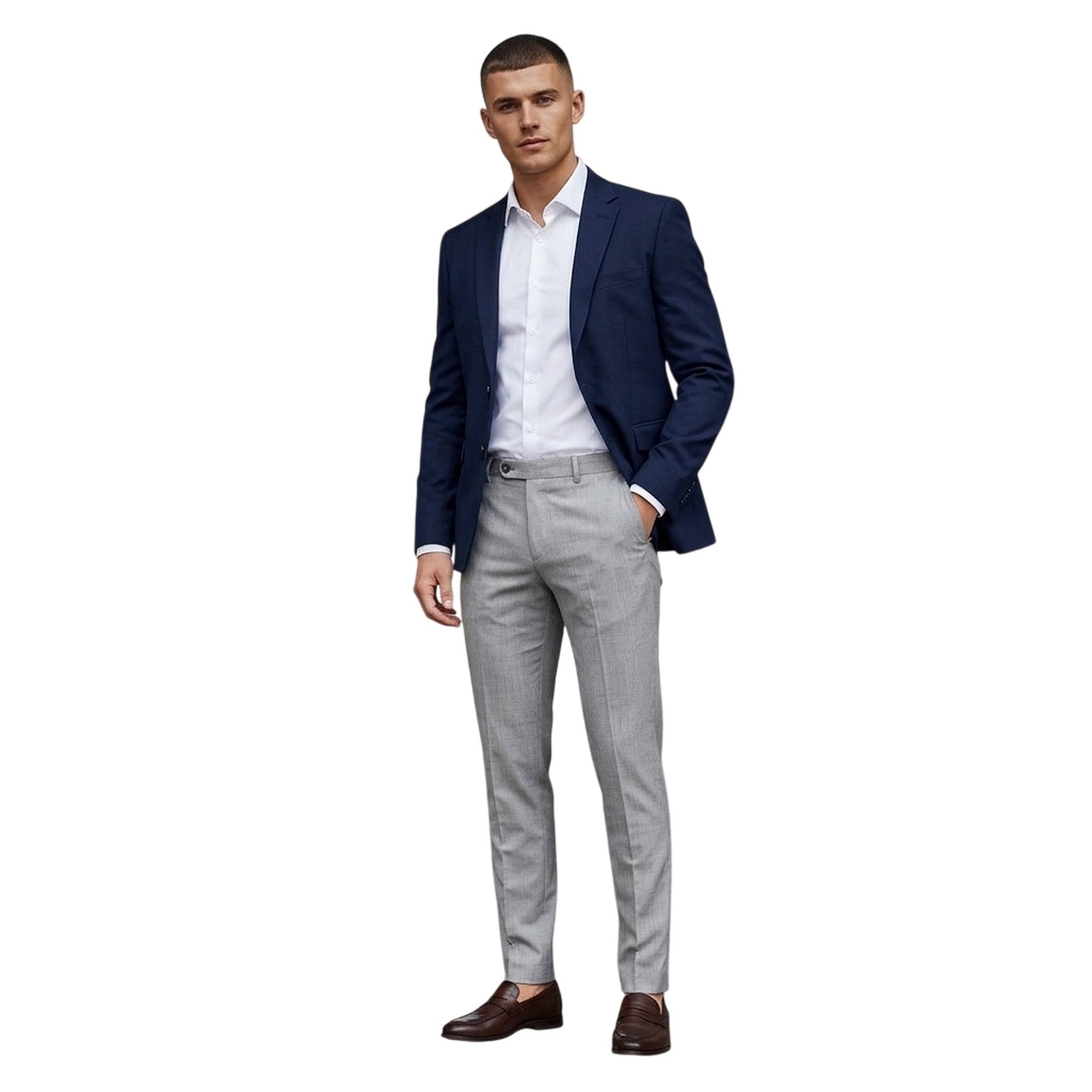 Medium Grey - Side - Boss Mens H-Genius Slim Suit Trousers