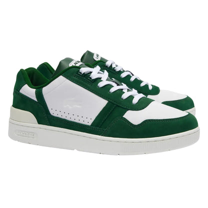 White-Green - Front - Lacoste Mens T-Clip Leather Trainers