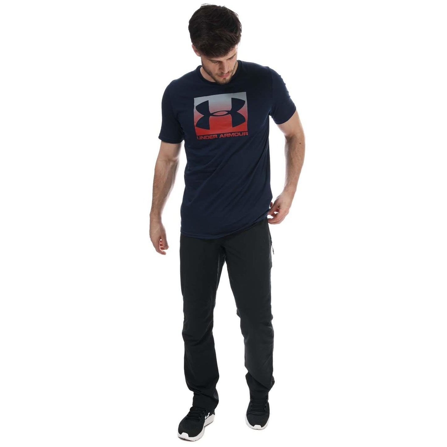 Navy-Red - Side - Under Armour Mens Boxed Sportstyle T-Shirt