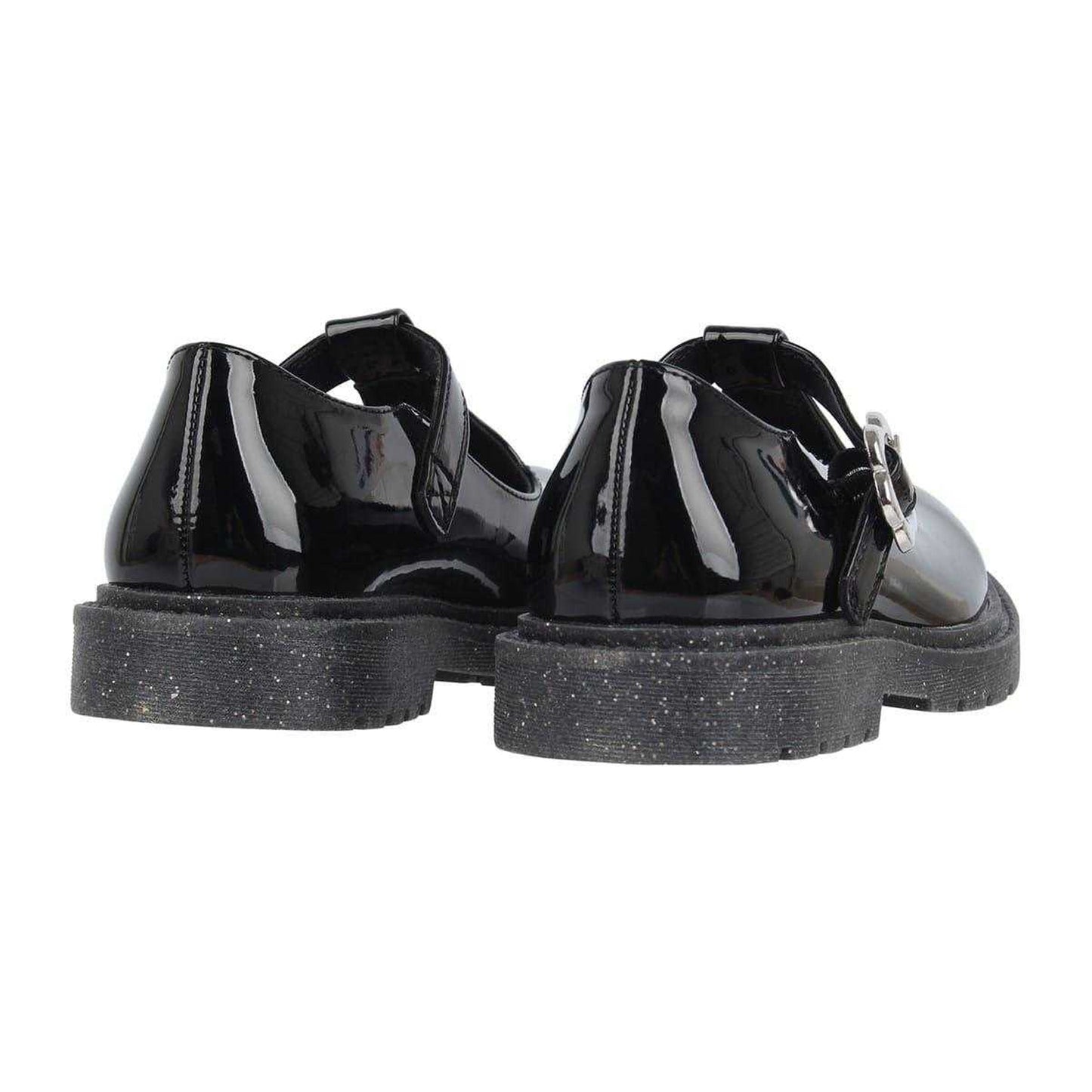 Black Patent - Back - Miso Girls Glitter Block Heel Mary Janes