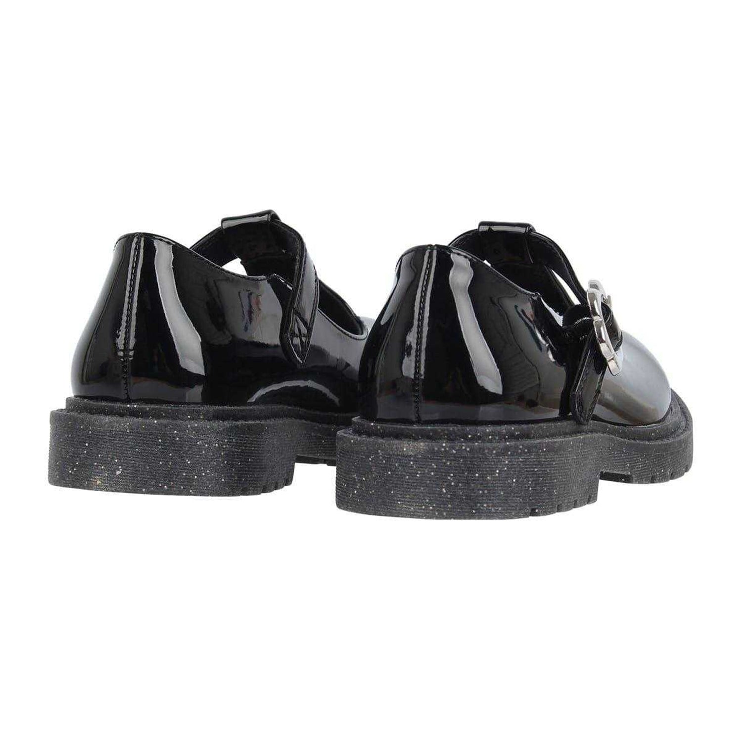 Black Patent - Back - Miso Girls Glitter Block Heel Mary Janes