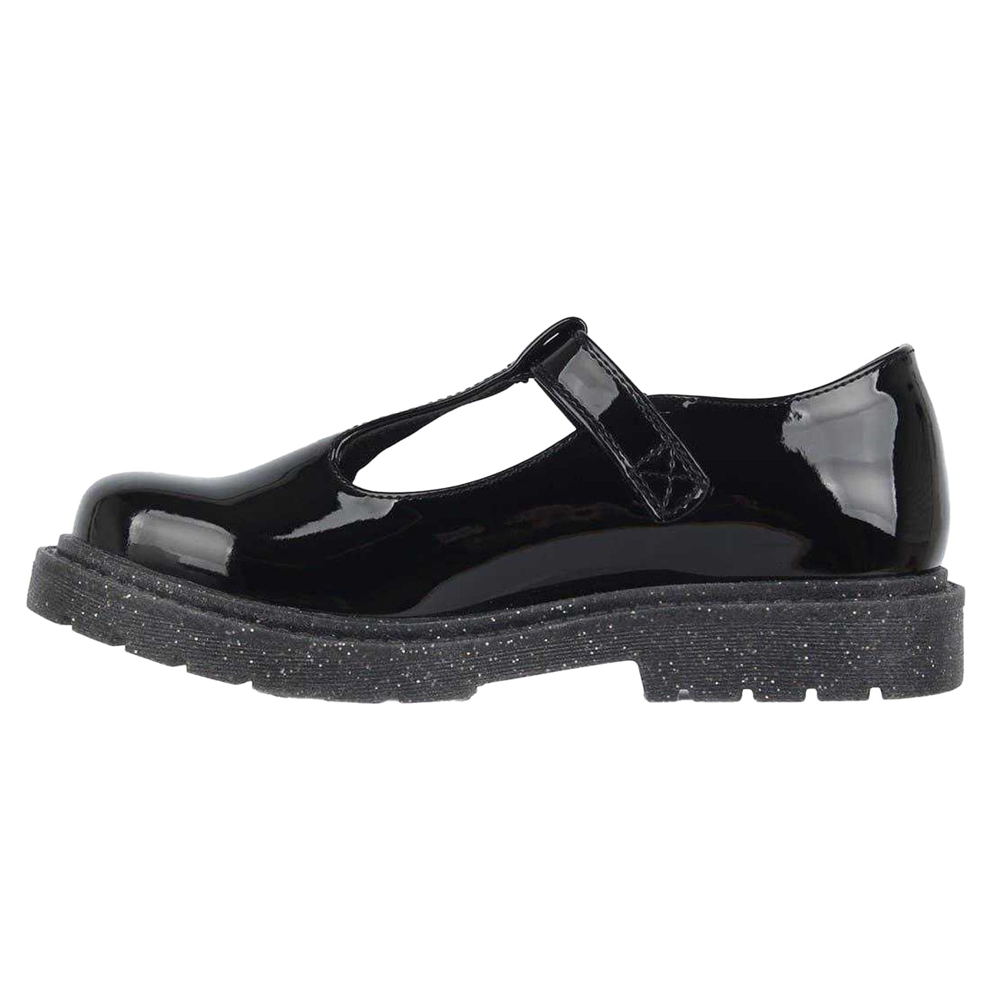 Black Patent - Side - Miso Girls Glitter Block Heel Mary Janes