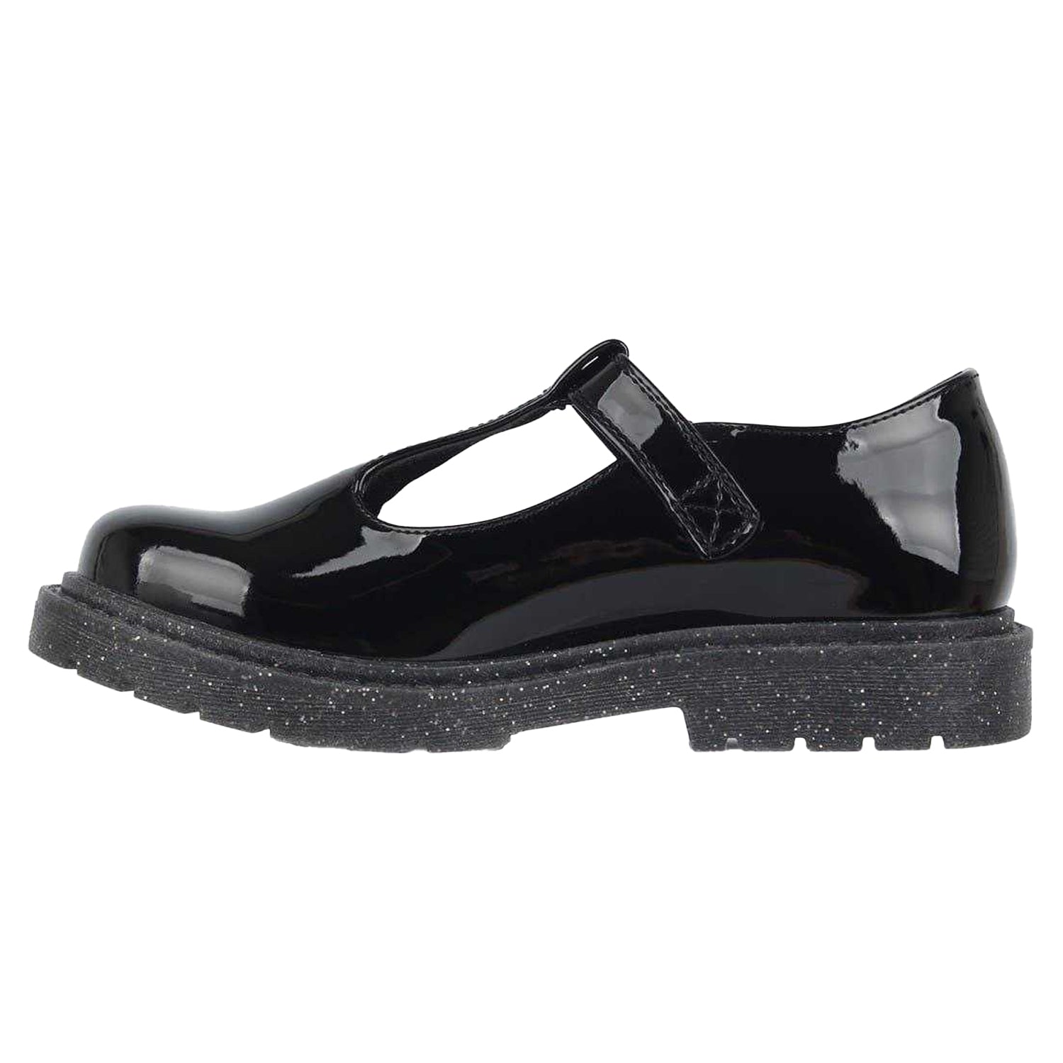 Black Patent - Side - Miso Girls Glitter Block Heel Mary Janes