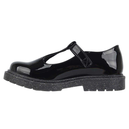 Black Patent - Side - Miso Girls Glitter Block Heel Mary Janes