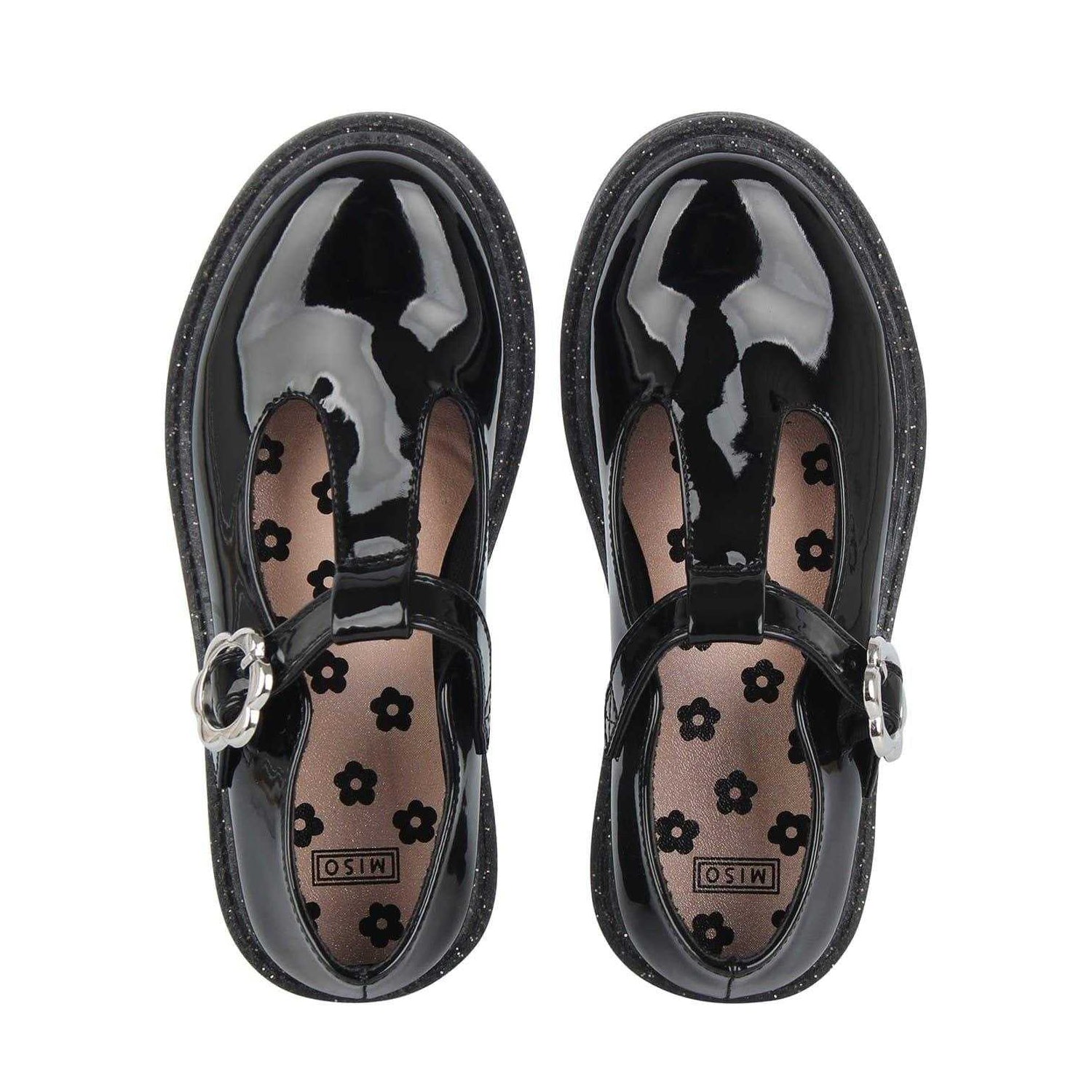 Black Patent - Lifestyle - Miso Girls Glitter Block Heel Mary Janes