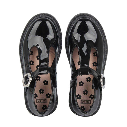 Black Patent - Lifestyle - Miso Girls Glitter Block Heel Mary Janes