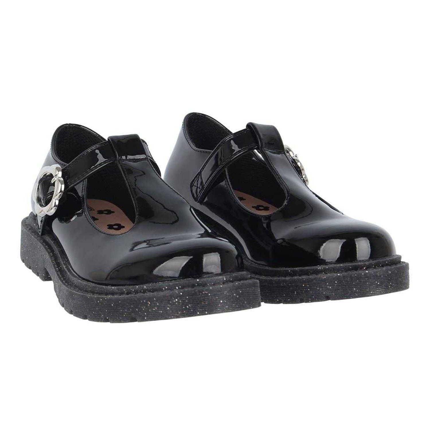 Black Patent - Pack Shot - Miso Girls Glitter Block Heel Mary Janes