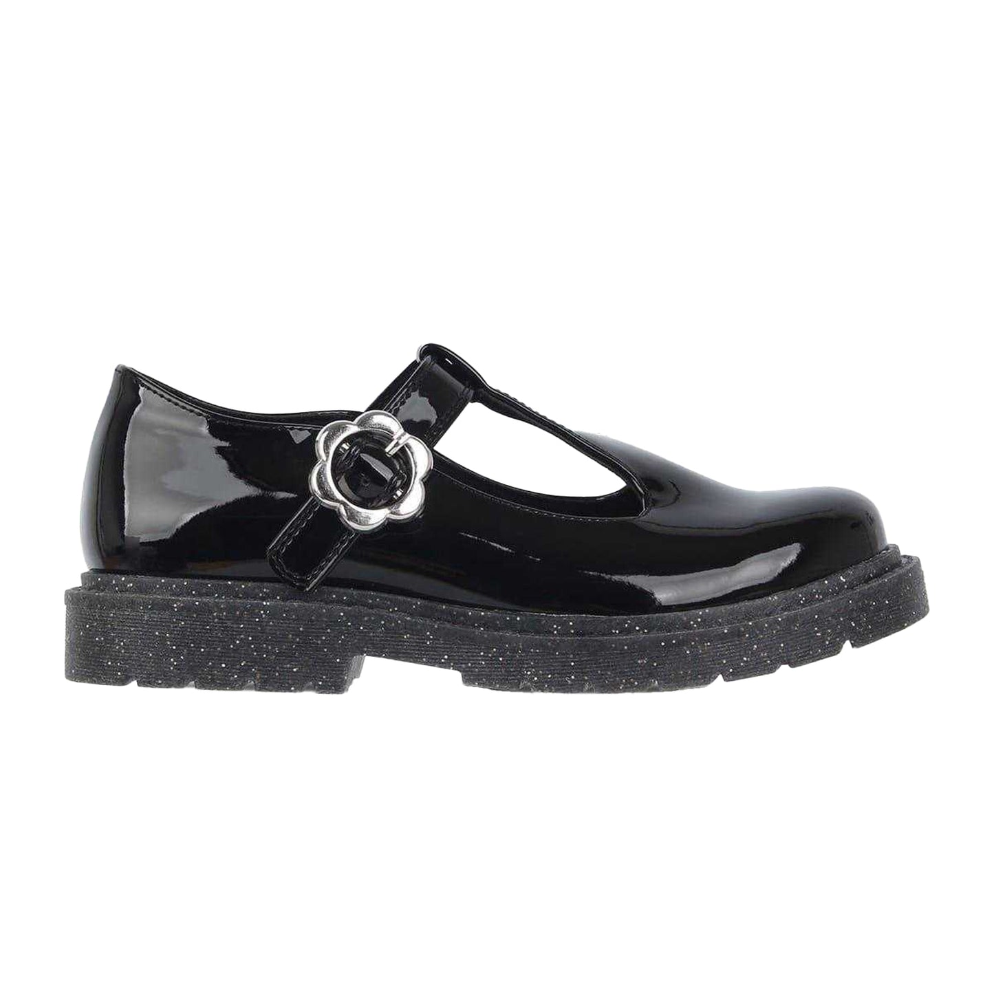 Black Patent - Front - Miso Girls Glitter Block Heel Mary Janes