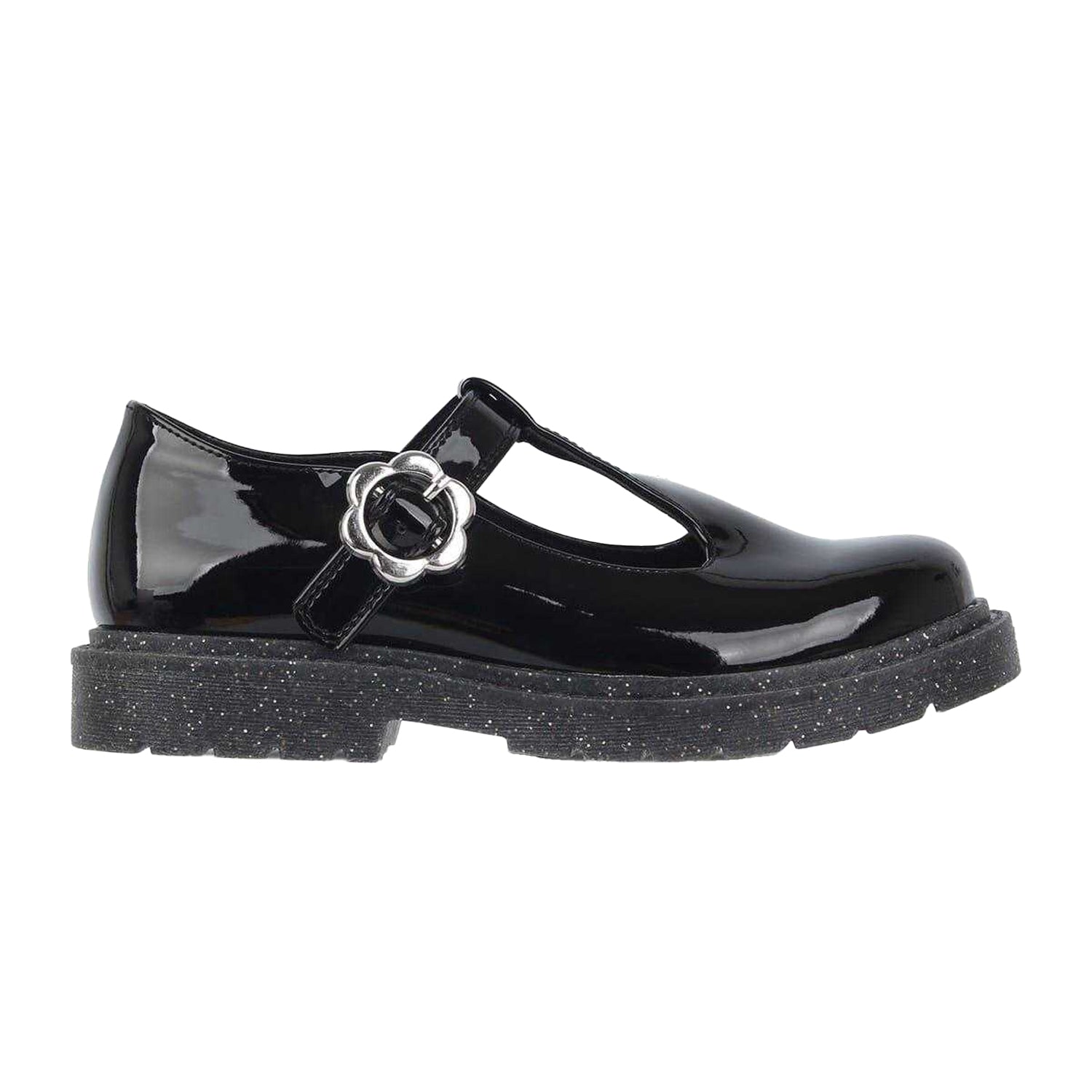 Black Patent - Front - Miso Girls Glitter Block Heel Mary Janes