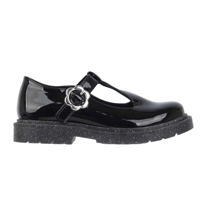 Black Patent - Front - Miso Girls Glitter Block Heel Mary Janes