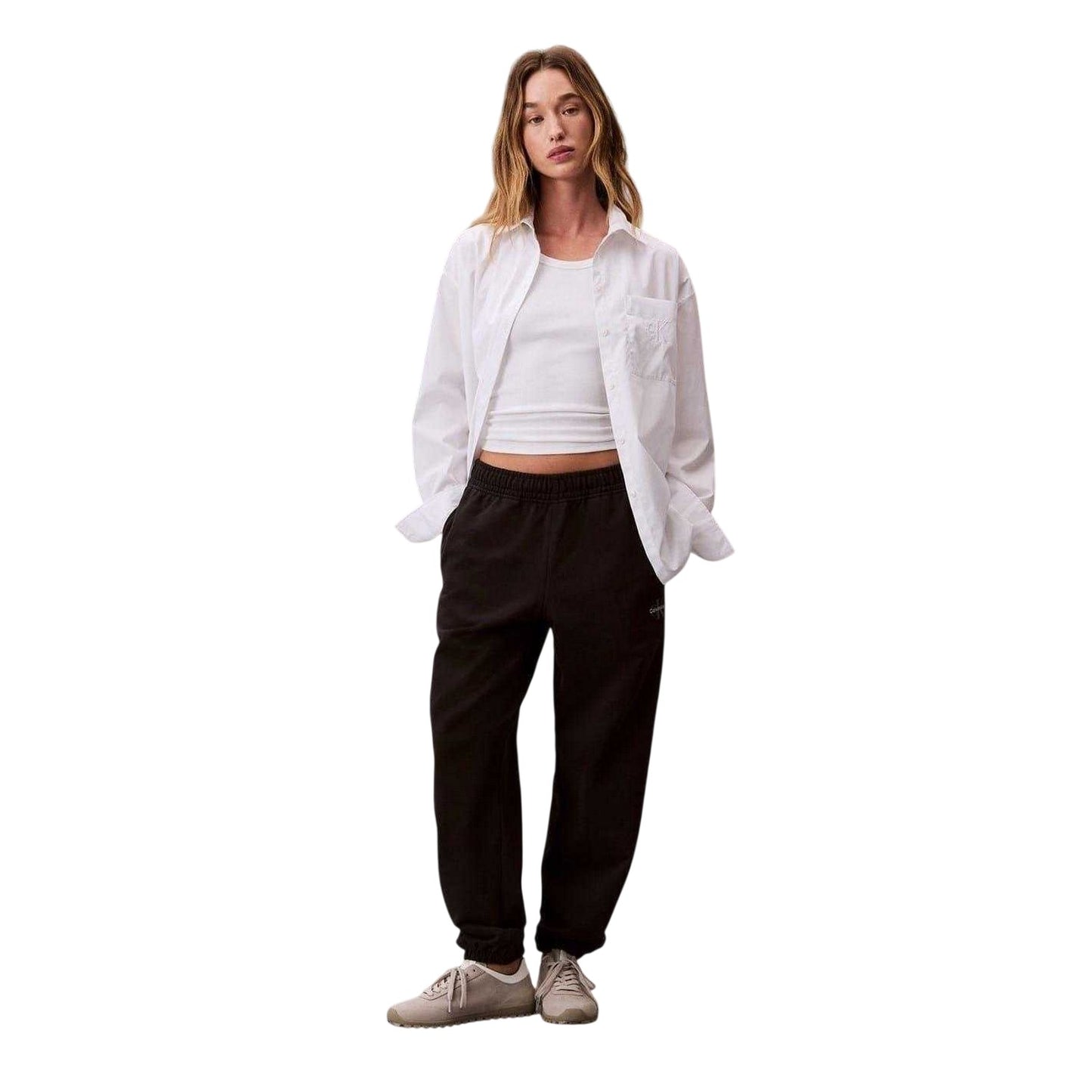 Black - Side - Calvin Klein Womens-Ladies Fleece Patterned Joggers