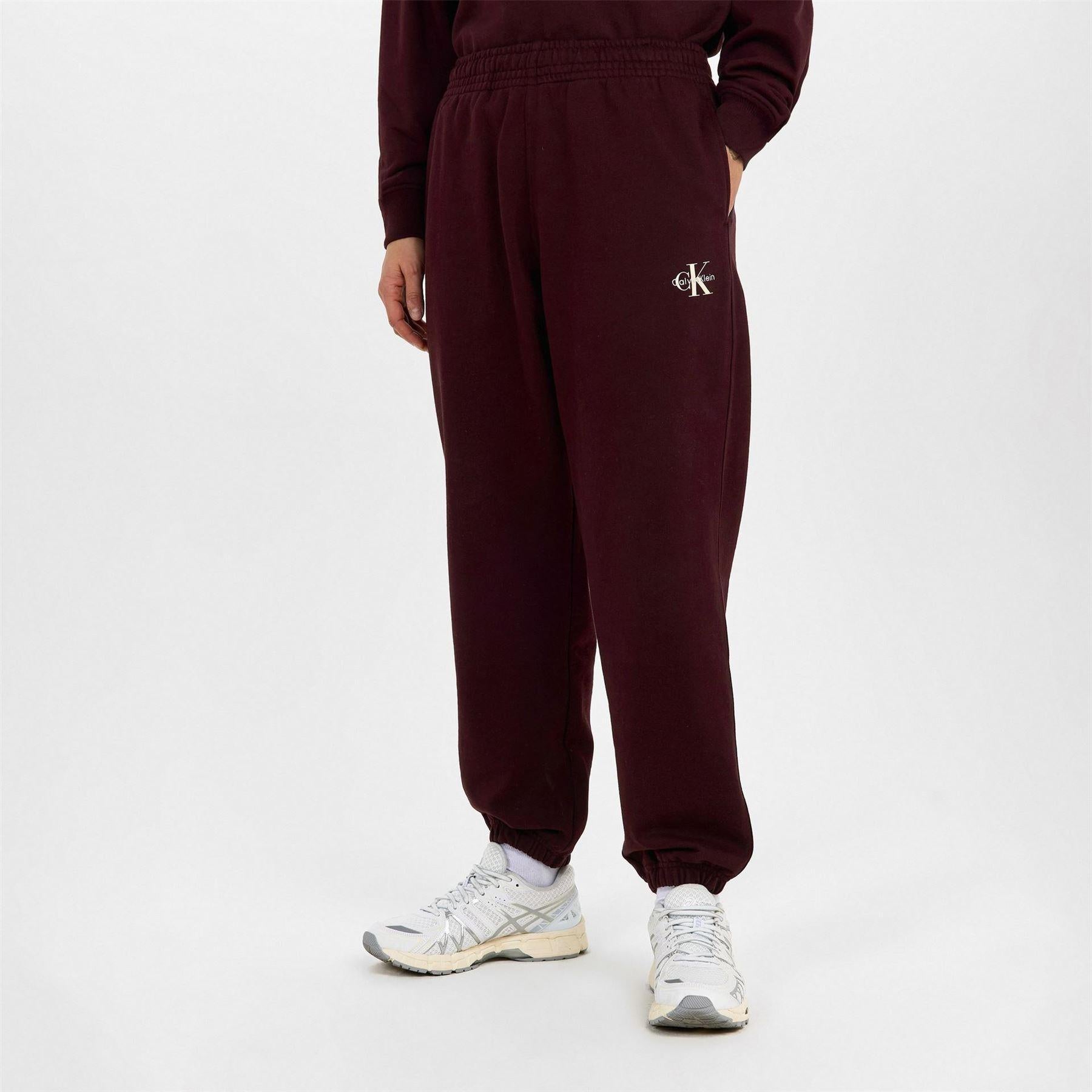 Mocha Brown - Side - Calvin Klein Womens-Ladies Fleece Patterned Joggers