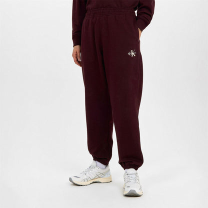 Mocha Brown - Side - Calvin Klein Womens-Ladies Fleece Patterned Joggers