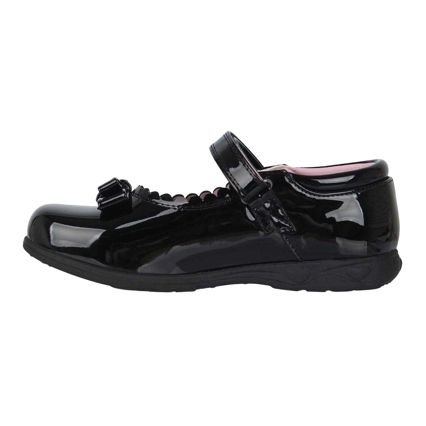 Black Patent - Side - Miso Childrens-Kids Scalloped Edge Flat Ballet Shoes
