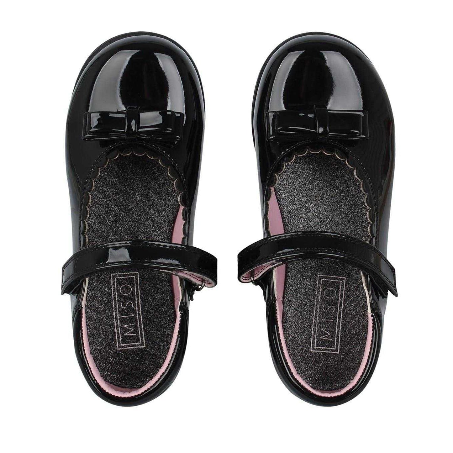 Black Patent - Lifestyle - Miso Childrens-Kids Scalloped Edge Flat Ballet Shoes