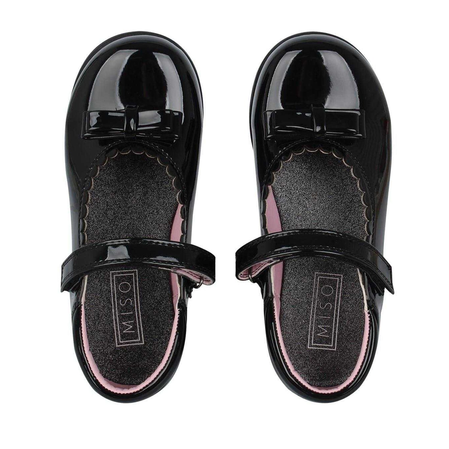 Black Patent - Lifestyle - Miso Childrens-Kids Scalloped Edge Flat Ballet Shoes