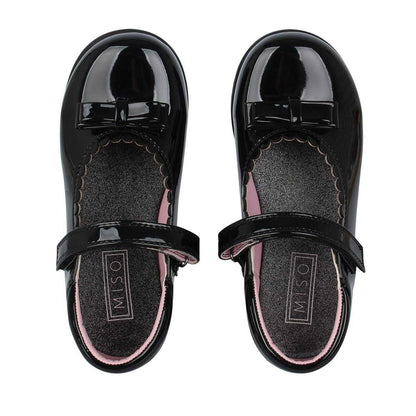 Black Patent - Lifestyle - Miso Childrens-Kids Scalloped Edge Flat Ballet Shoes