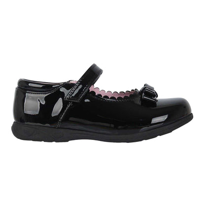Black Patent - Front - Miso Childrens-Kids Scalloped Edge Flat Ballet Shoes