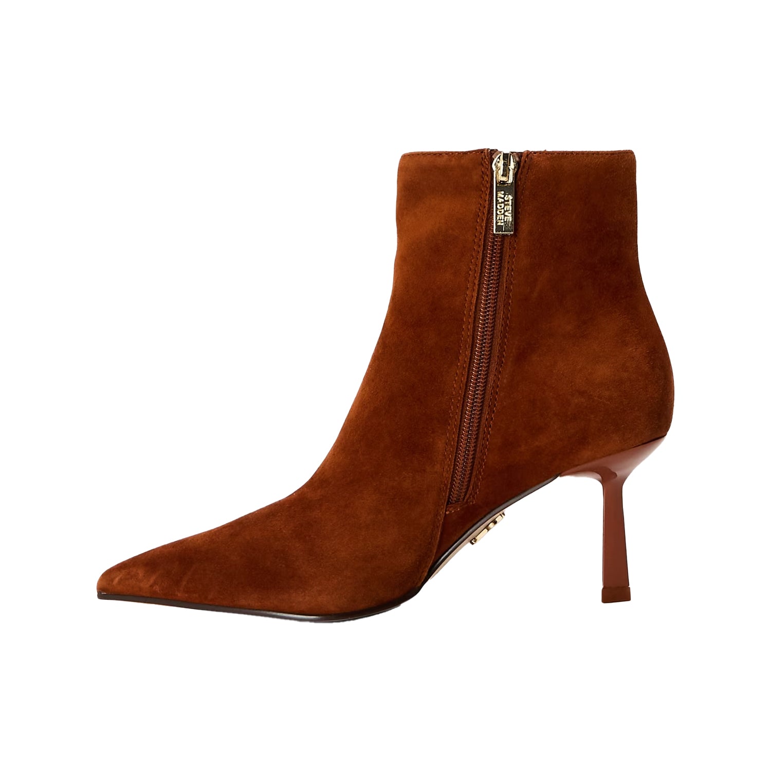 Cognac - Back - Steve Madden Womens-Ladies Sabine Suede Kitten Heel Ankle Boots