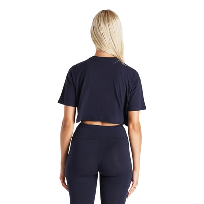 Navy - Back - SikSilk Womens-Ladies Varsity Cropped T-Shirt