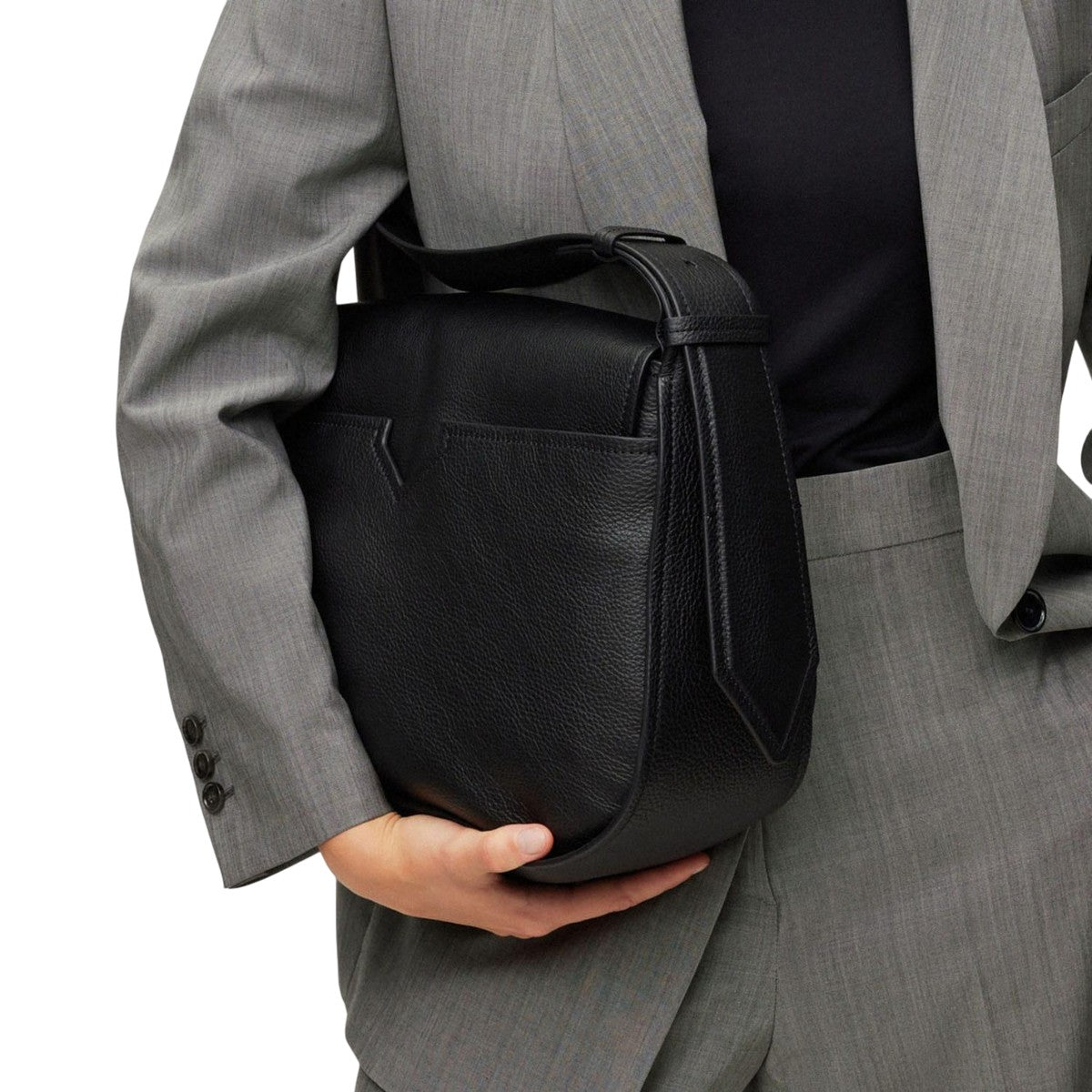 Black - Side - Boss Womens-Ladies Leti Cow Leather Shoulder Bag