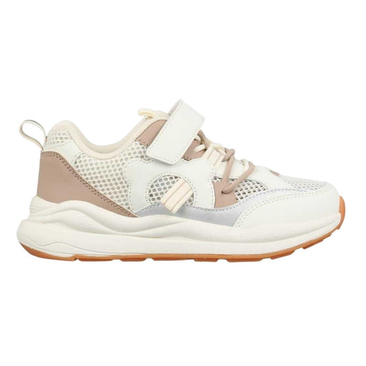 Cream - Front - Fabric Childrens-Kids Runners Trainers