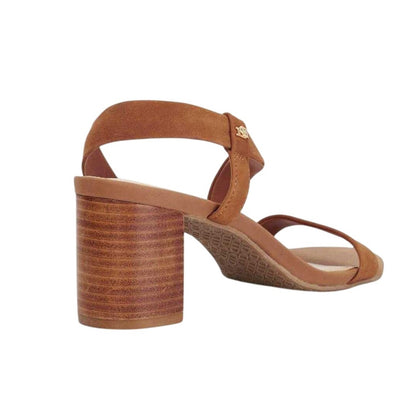 Tan - Back - Dune London Womens-Ladies Sling Back High Block Heel Sandals