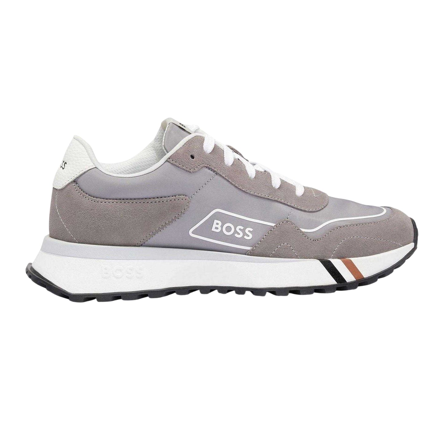 Grey - Front - Boss Mens Jonah Run Suede Trainers