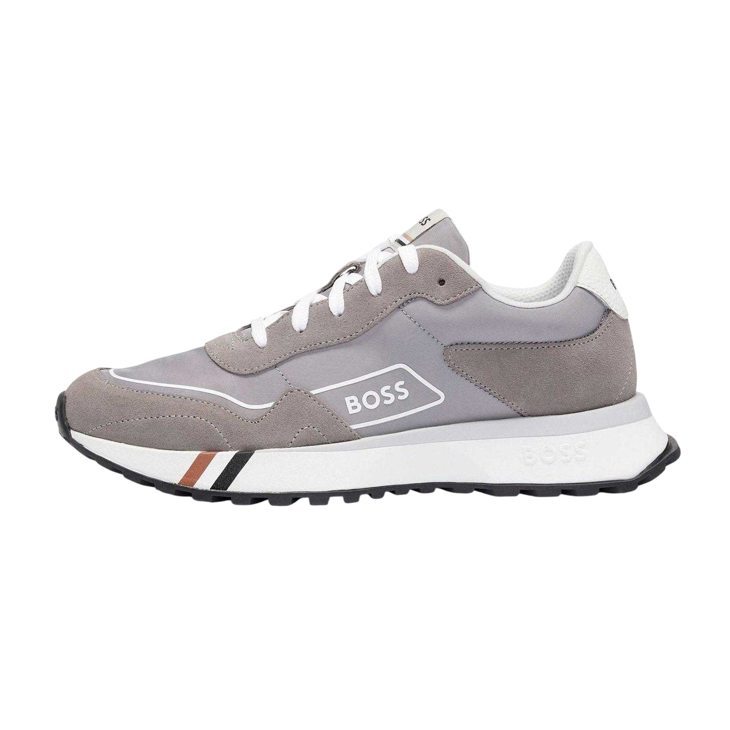 Grey - Side - Boss Mens Jonah Run Suede Trainers