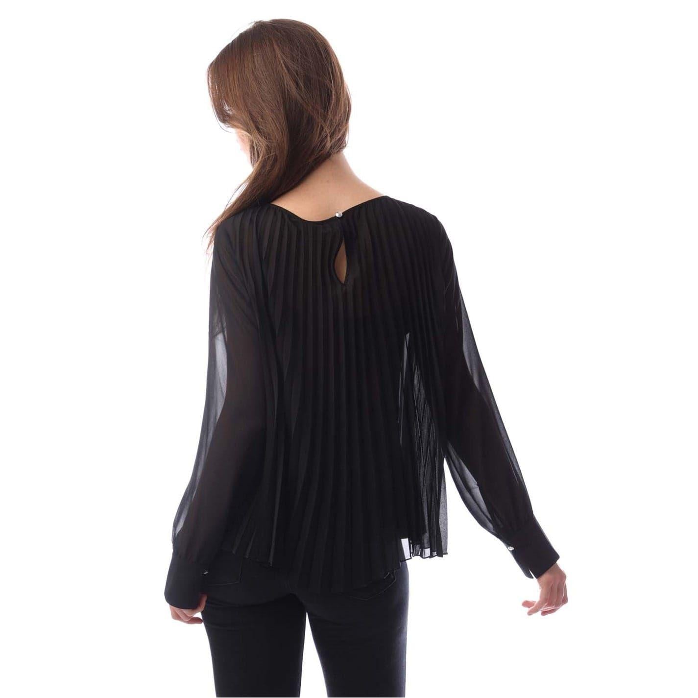 Black - Back - Boss Womens-Ladies Ipuna Pleated Chiffon Blouse