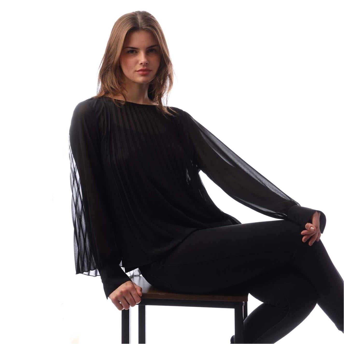 Black - Side - Boss Womens-Ladies Ipuna Pleated Chiffon Blouse