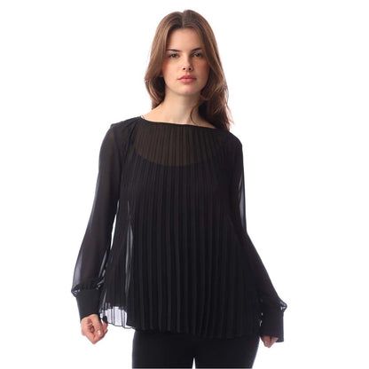Black - Front - Boss Womens-Ladies Ipuna Pleated Chiffon Blouse