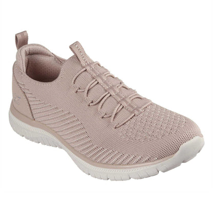 Beige - Pack Shot - Skechers Womens-Ladies Virtue Knitted Slip-on Trainers