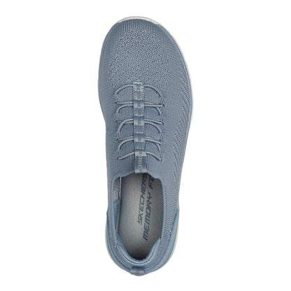 Blue - Side - Skechers Womens-Ladies Virtue Knitted Slip-on Trainers