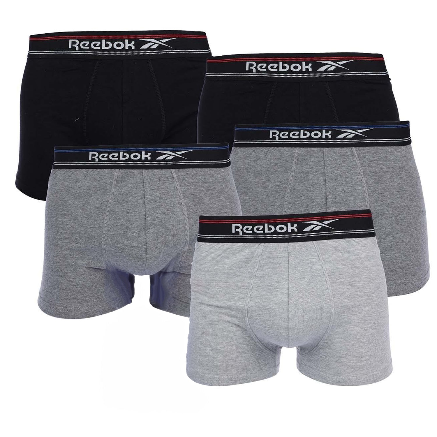 Grey-Black-Dark Grey - Front - Reebok Mens Sports Boxer Shorts (Pack of 5)