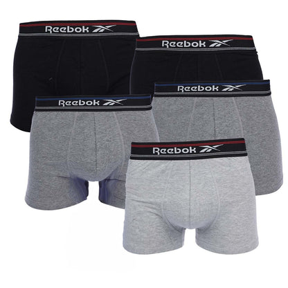 Grey-Black-Dark Grey - Front - Reebok Mens Sports Boxer Shorts (Pack of 5)