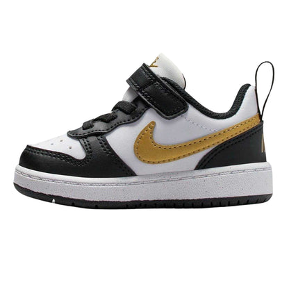 Black-Gold - Side - Nike Childrens-Kids Court Borough Leather Trainers