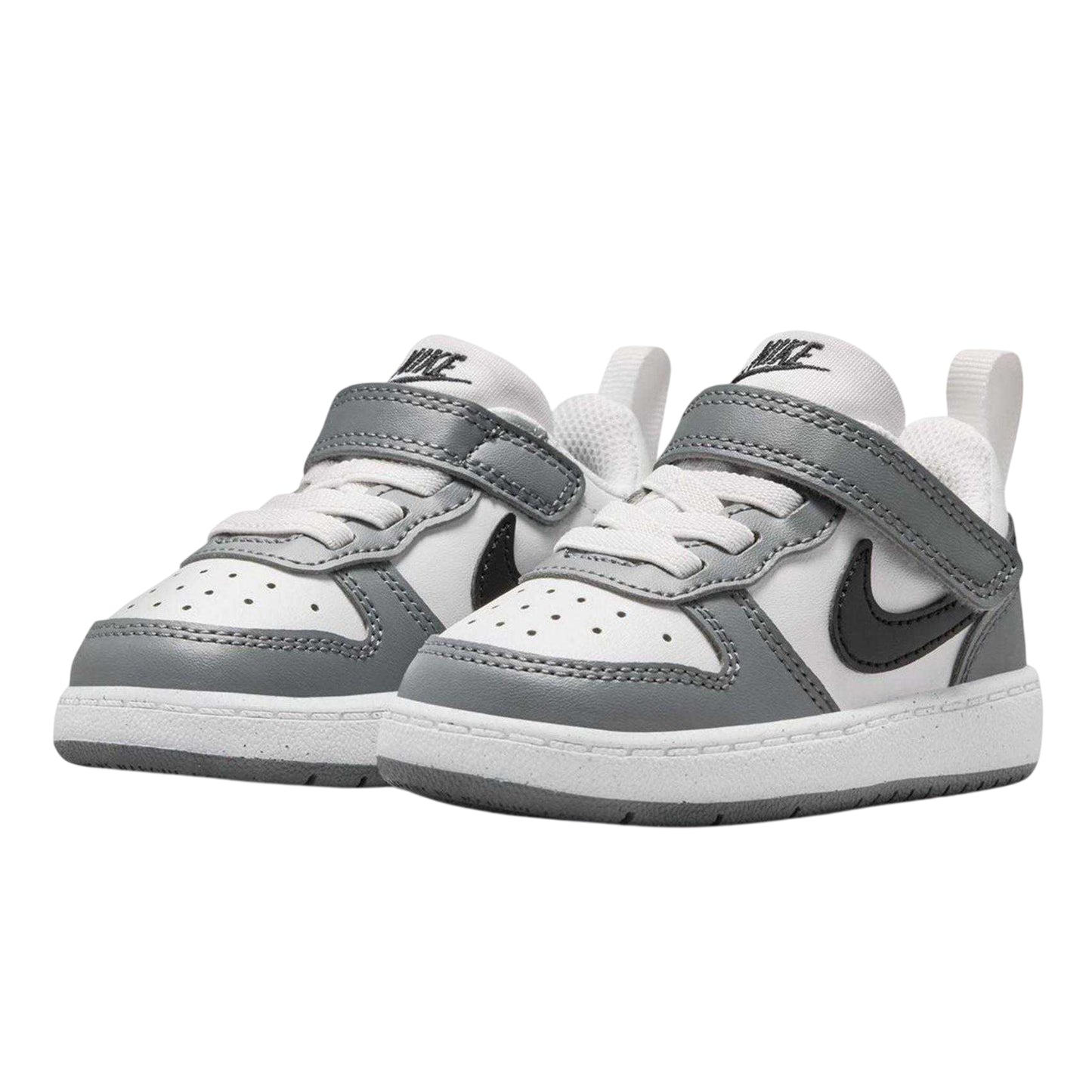 White-Black-Grey - Pack Shot - Nike Childrens-Kids Court Borough Leather Trainers